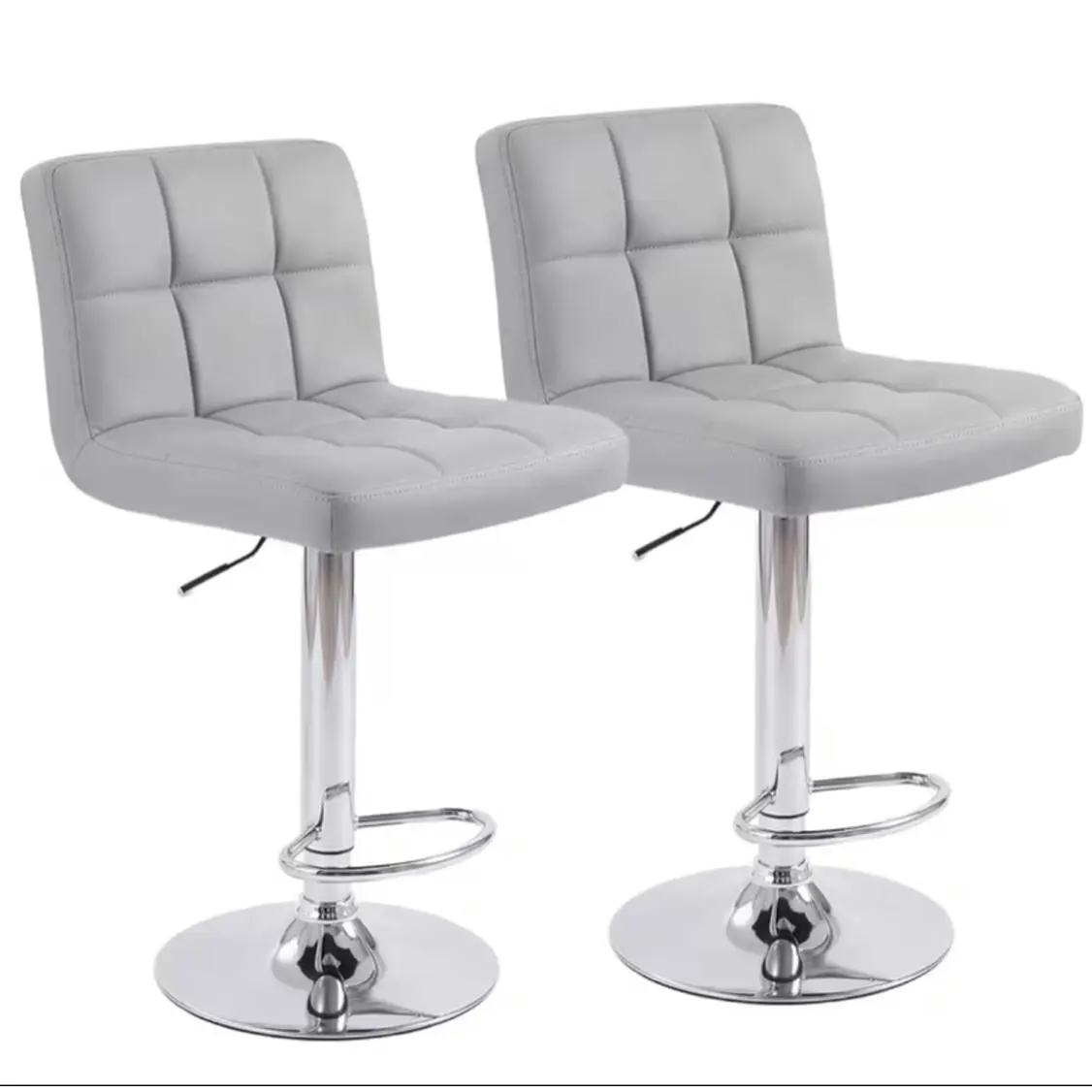 2-Piece Armless Swivel PU Leather Adjustable Modern Counter Stools with Back, Footrest - Available in Black, White, Grey, Swivel Seat