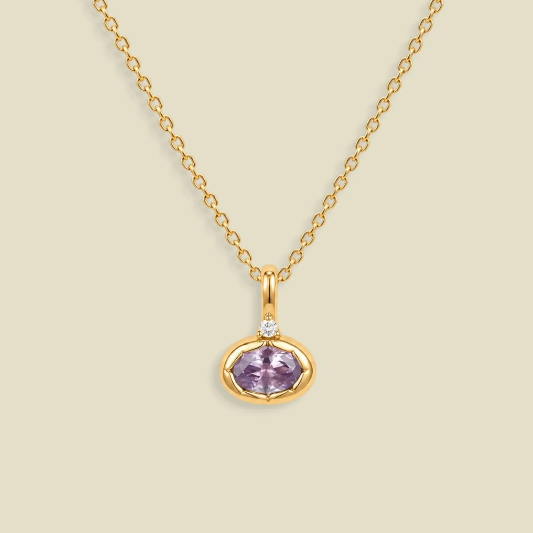 June Oval Birthstone Charm Necklace