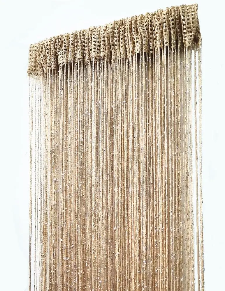 Decorative Door String Curtain Wall Panel Fringe Window Room Divider Blind Divider Tassel Screen Home 100x200centimeter (Champagne18)