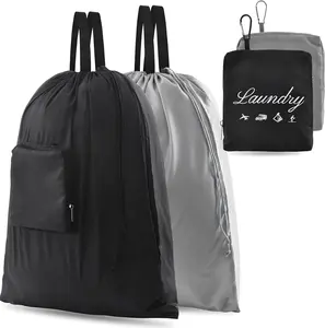 Pcsravel 2 Pcs Travel Laundry Bags with Handles & Aluminum Carabiner for Travel Camping Fitness Students Black Grey 24L x 21W
