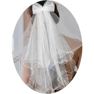 2 Tier Veils Short Bride Wedding Veils  White Bow Short Veils Bachelorette Party Veils for Brides Hair Accessories First Communion(Bow veil)