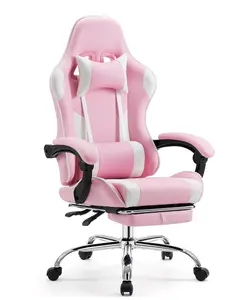 Ergonomic Gaming Chair High Back Office Chair with Lumbar Support and Adjustable Armrests Swivel Racing Chair, Pink and White