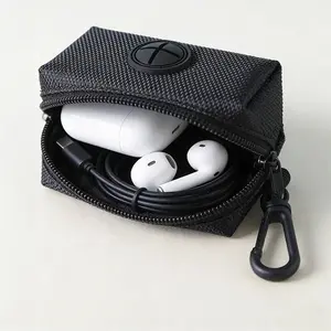Portable Mini Earphone Case Zipper Pouch for AirPod Data Cable Organizer Box Key Coin Holder with Clip Outdoor Small Storage Bag
