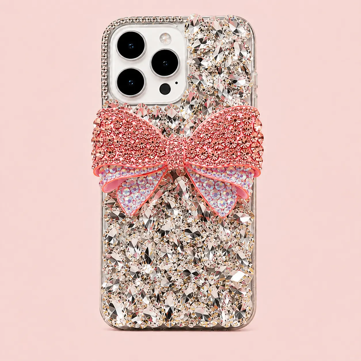 Luxury 3D Rhinestone Bow Phone Case for iPhone 17 Pro Max, Full Diamond Crystal Bling Sparkly Glitter Clear Protective Cover, Coquette Aesthetic Girly Cute Balletcore Fashion Anti-Drop Shockproof Case for Women Girls, Shiny Phone Accessory Gift