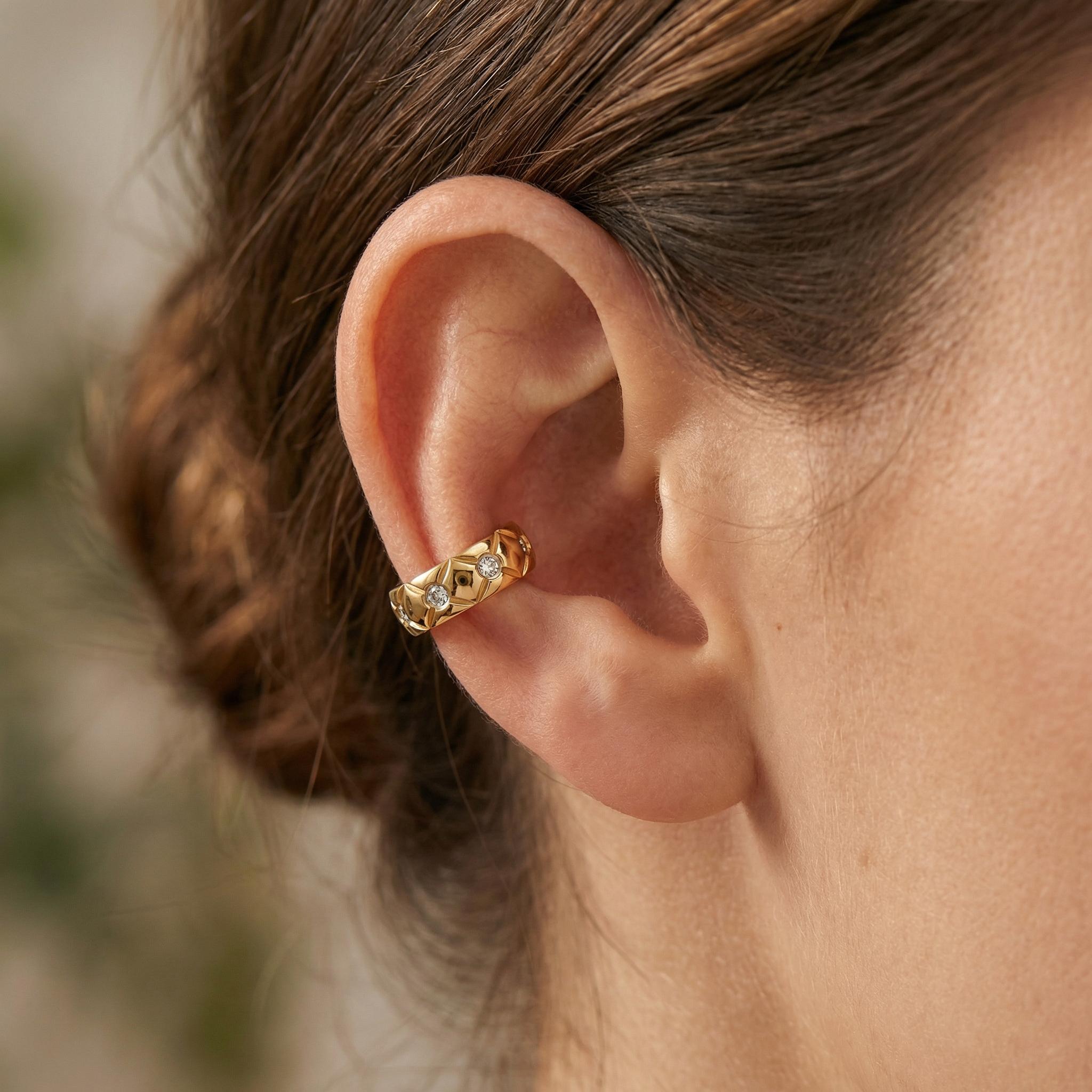 Stainless Steel Ear Cuff – No Piercing Ear Clip Hoop with CZ Stone, Open Gap Flexible Design