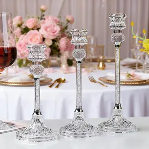 3PCS European-Style Clear Crystal Diamond Candlestick Set - Romantic Wedding Living Room Photo Prop for Festive & Candlelight Dinner Decor