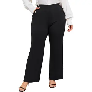 Plus Size Dress Pants for Women Stretch Pull On Flare Pants Pockets Dressy Business Casual Work Pants