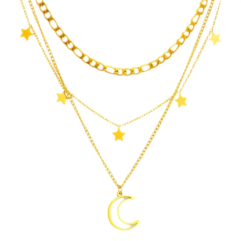 N5: Crescent & Star Necklace 18K Gold Plated Steel Layered Piece