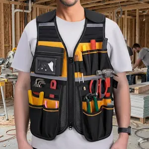 Heavy-Duty Utility Vest for Men; Waterproof & Breathable, Rip-Resistant with Reflective Safety Features. Multi-Pocket Design for tool Storage. Perfect for Construction, Automotive, Electrical, Carpentry, and Gardening. Ideal for Outdoor Jobs.