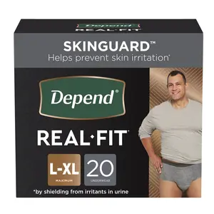 Depend Skinguard Real Fit Male Adult Absorbent Underwear Depend Real Fit Waistband Style Large X-Large Disposable Heavy Absorbency Pack of 20 Size L XL