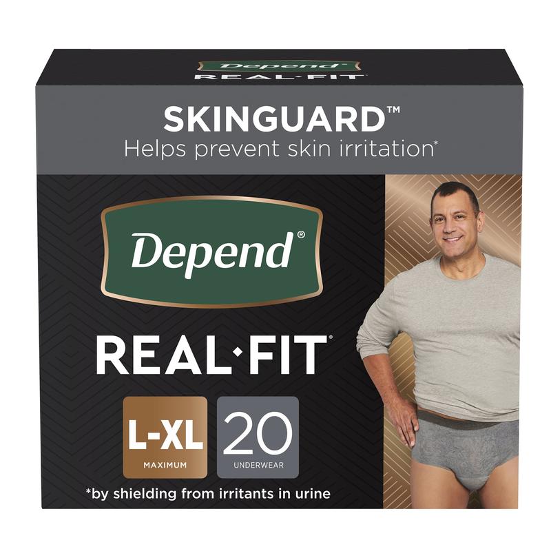 Depend Skinguard Real Fit Male Adult Absorbent Underwear Depend Real Fit Waistband Style Large X-Large Disposable Heavy Absorbency Pack of 20 Size L XL