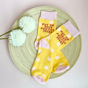 Gift-Ready Positive Vibes Happy Face Socks Soft Womenswear Bag Cute Day Flowers