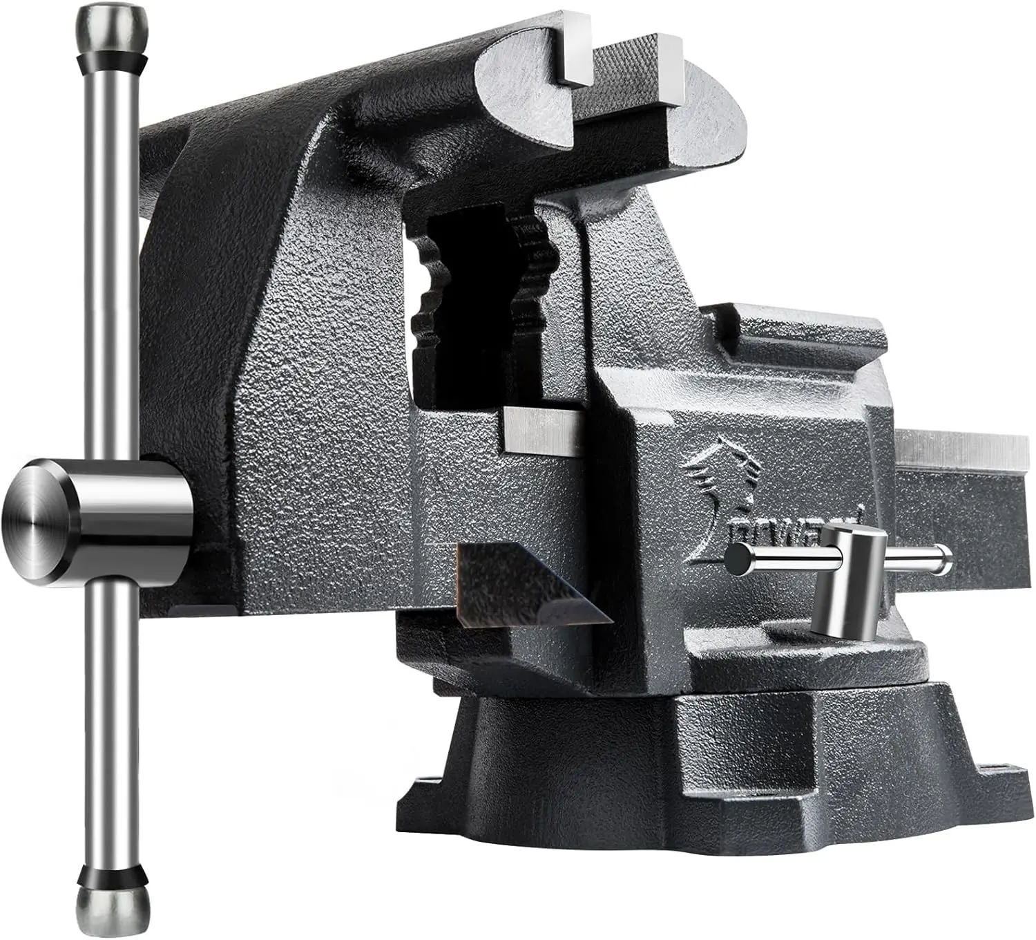 CR50A Heavy-Duty Bench Vise, 5.5In (152mm Jaw Opening) with 210-Degrees Locking Swivel Base, 2 Sets of Replaceable Jaws for Grinding