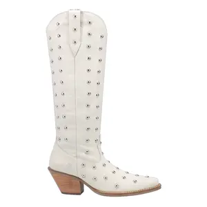Dingo Womens Broadway Bunny Studded Snip Toe  Casual Boots Knee High Mid Heel 2-3" - White