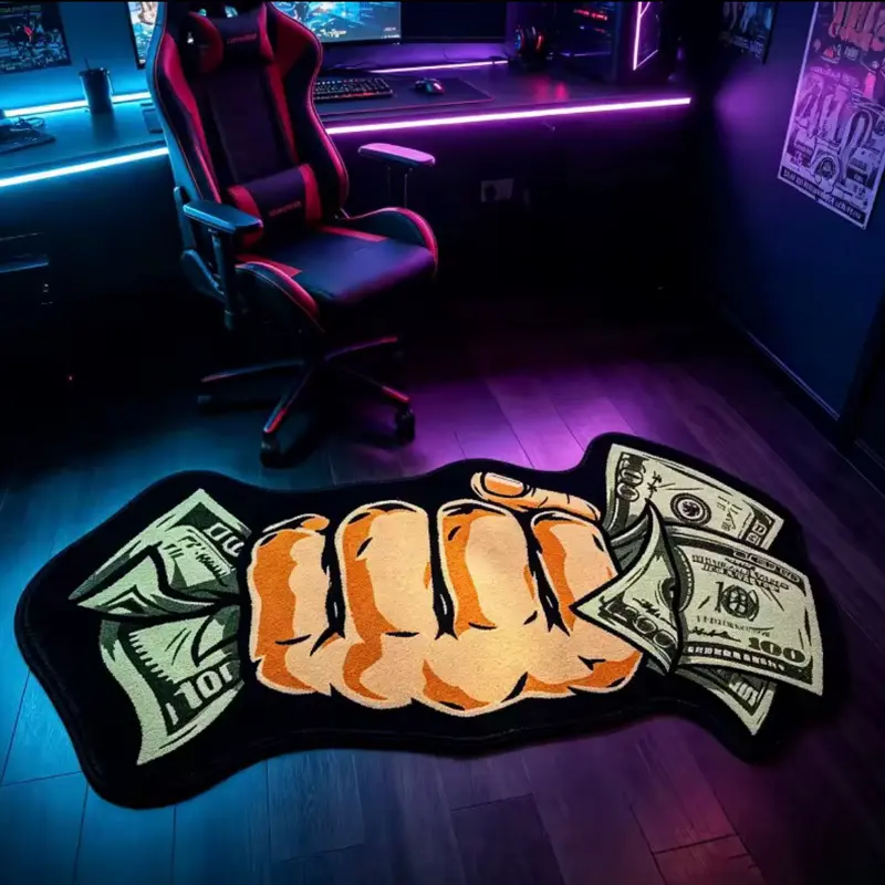 American Street Style Fist Holding Dollar-Shaped Plush Floor Mat, Soft Fluffy Carpet and Rug for Bedroom Bedside, Trendy, Unique, Creative