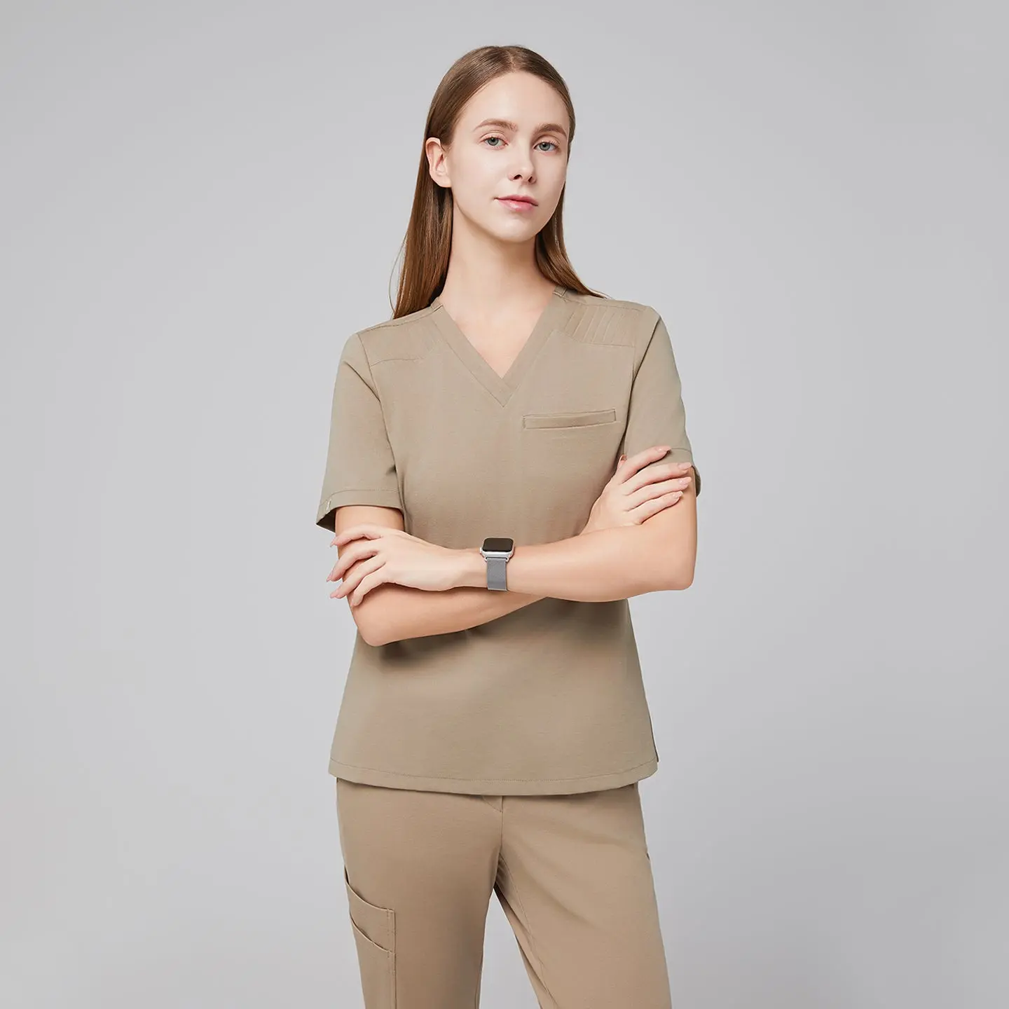 Zenir | Women's ZenFlex Comfort Scrub Top - Sand Beige