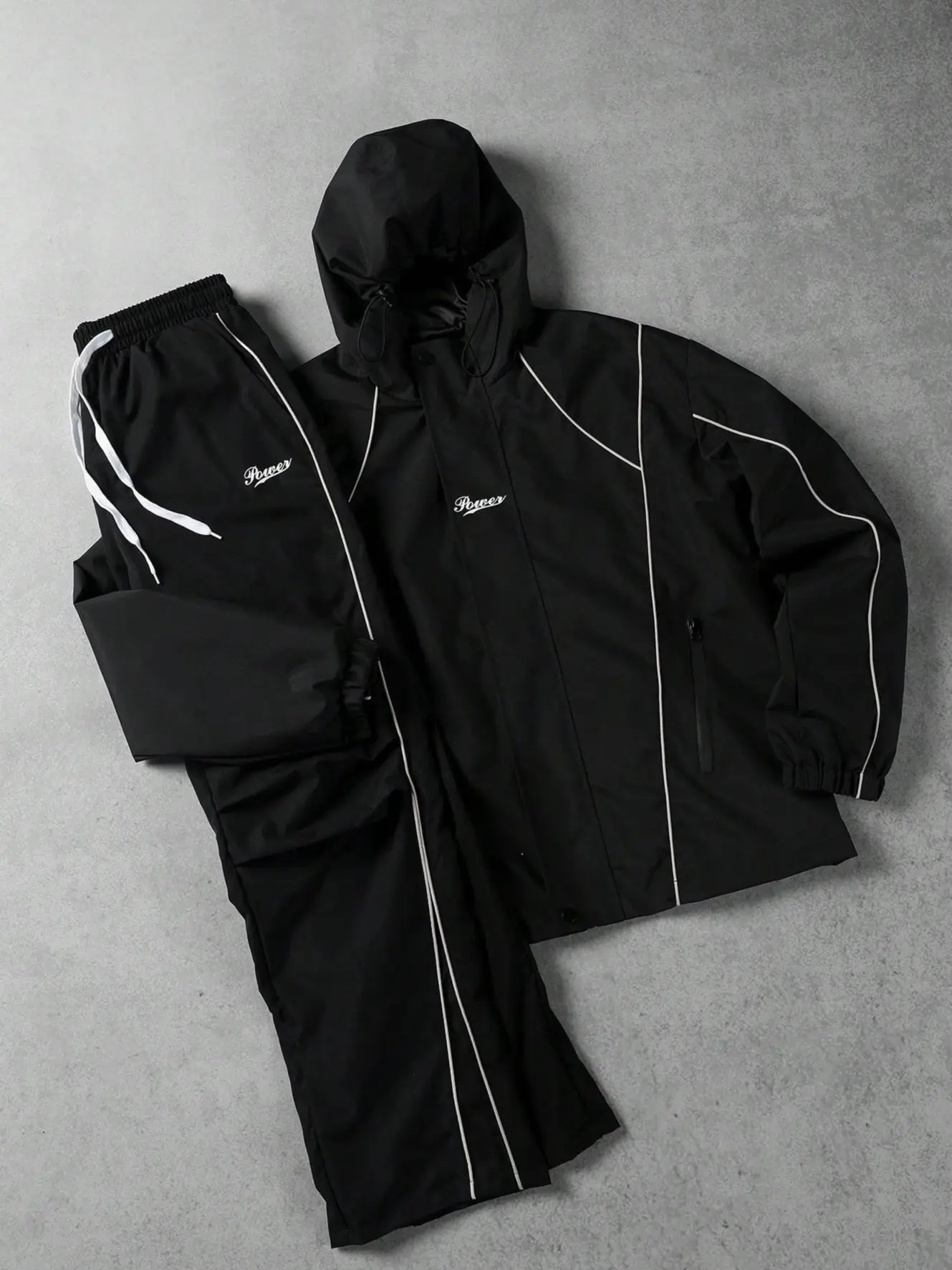 VIRAL Black Techwear Tracksuit Set | Y2K Reflective Piping Hooded Jacket & Pants VIRAL Black Techwear Tracksuit Set | Y2K Reflective Piping Hooded Jacket & Pants