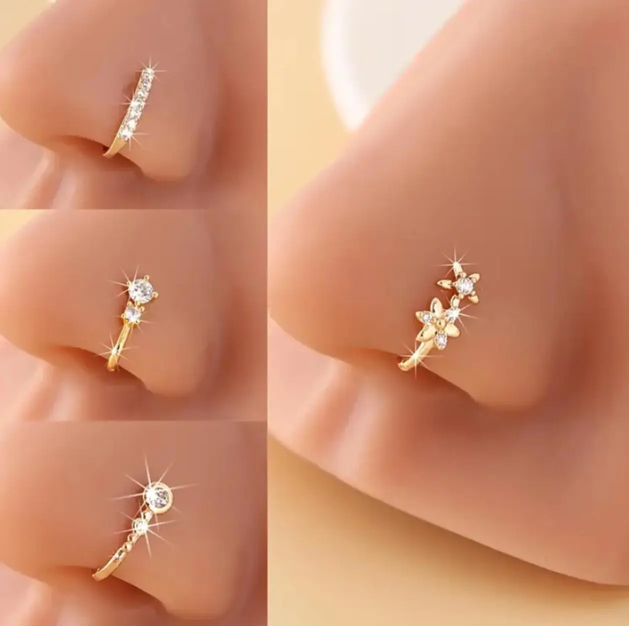 4PCS U-Shaped Non-Piercing Nose Ring Clips, Elegant Sparkling Jewelry, Fake Piercing Chic Body Jewelry for Daily Party, Comfortable Clip-On Nose Cuffs for Unpierced Nostrils, Crystal Stud Earrings for Women's Fashion Accessories