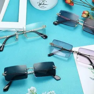 4Pcs Rimless Rectangle Sunglasses Frameless Square Glasses Vintage Transparent Eyewear for Women Men - Home Improvement.