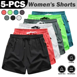 5-Pack Quick-Dry Sports Shorts 5-Pack Cooling Breathable with Zippered Side Pockets for Gym Running Training Summer