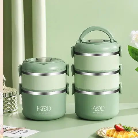 Juvenixs 800ml Round Multi-Layer Insulated Stainless Steel Thermal Box - Airtight, Leakproof Food Storage Lunch Box with Handle, Fork, Anti-Leak Design for Adults, Campers, Durable Modern Kitchenware