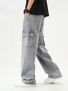 Fashion Straight Leg Casual Flap Pocket Jeans for Teen Boys, Comfortable Fit, Perfect for Daily Wear, Stylish Choice for Active Children