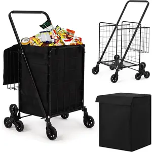 Stair Climbing Folding Utility Cart with Tri-Wheels 🛒 360° Swivel Wheels for Grocery & Laundry - Portable Collapsible Shopping Cart - Heavy-Duty All-Terrain Dolly for Apartments & Travel