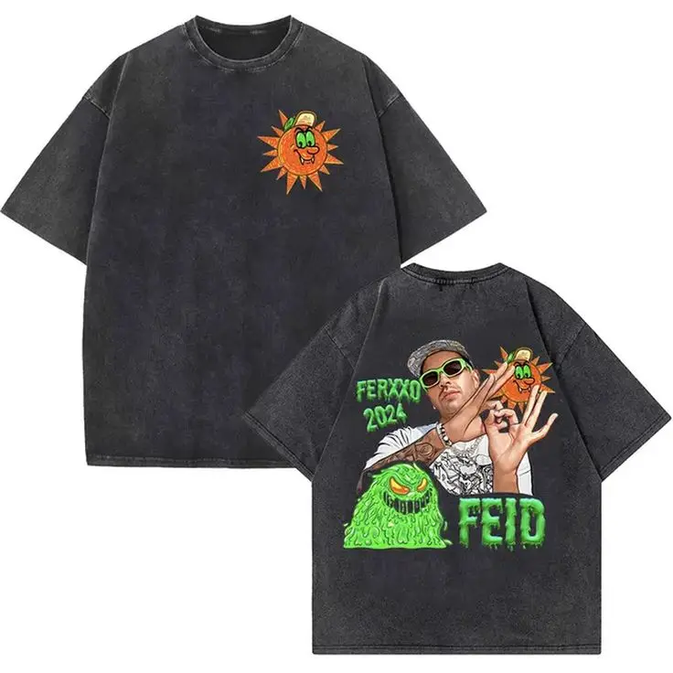FERXXO 2024 Washed Unisex Vintage Graphic T-Shirt FEID Retro Cartoon Musician Double Sided Oversized T-Shirt Washed Cotton Top Gift For Streetwear Music Fans Workout Tops Baggy Gym Fits Summer Essential Y2K Street Casual Outfit Buy Funny t Shirts Online
