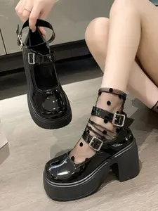 Women's Solid Color Round Toe Platform Chunky Heel Shoes, Casual Comfortable Buckle Pu Leather Mary Jane Shoes for Daily Wear, Lightweight Breathable Shoes for Daily Wear, Students and Outdoor, Platform Mary Janes