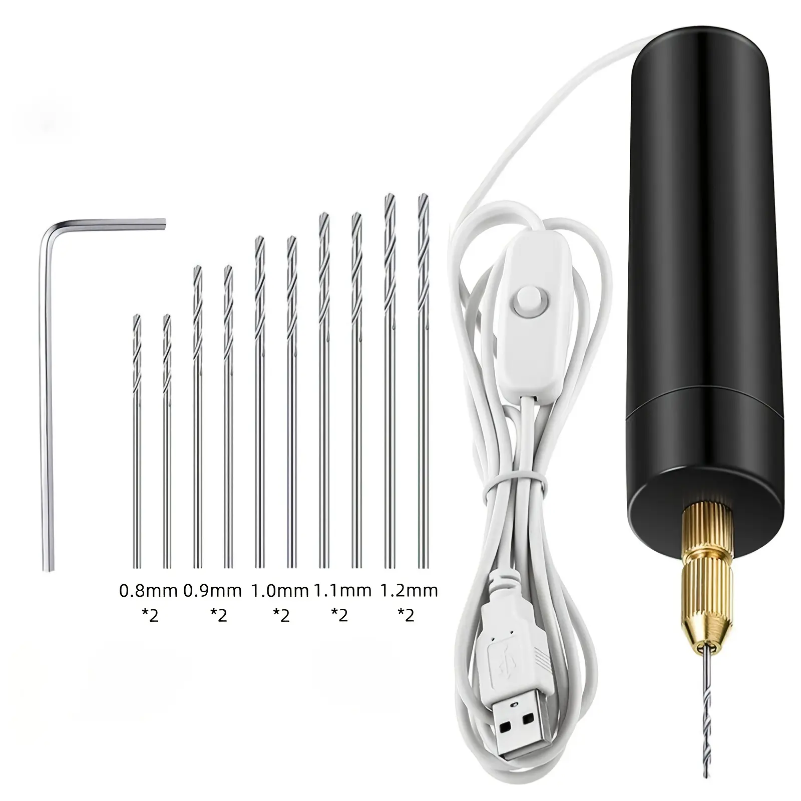 Portable Mini Drill Bit Kit - 10 Bits (0.8-1.2 mm) Manicure Tool for Pearl, Resin Jewelry Making DIY Grinding