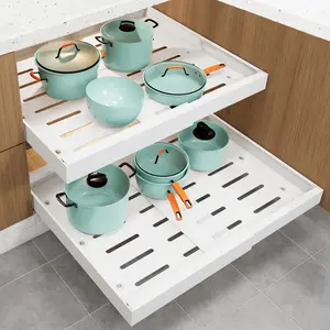 WIMEORS 2Pack Expandable Pull Out Cabinet Organizer Adhesive21" Deep Slide Out Drawer for Kitchen CabinetsCabinet Pull Out Shelves For Kitchen Pantry Organization Adjustable Width 12.4"-20.4"