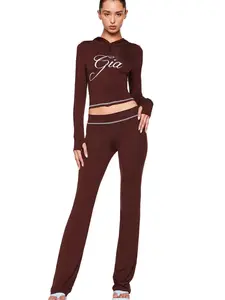 Gia Fashionable Heat Transfer Tube Top & High Waist Casual Trousers Two-Piece Set for Everyday Wear Women's Basic Suits