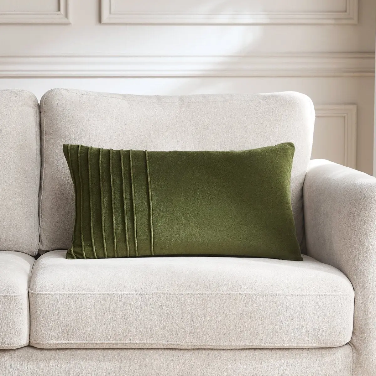 Lush Decor x Chuks Collins Pleated Groove Velvet Protective Cushion Cover (14in L x 24in W) - 100% Cotton Soft Fabric, 100% Polyester Lining, Refined Texture, Invisible Zipper, Room Accessories for Bed/Sofa/Chair