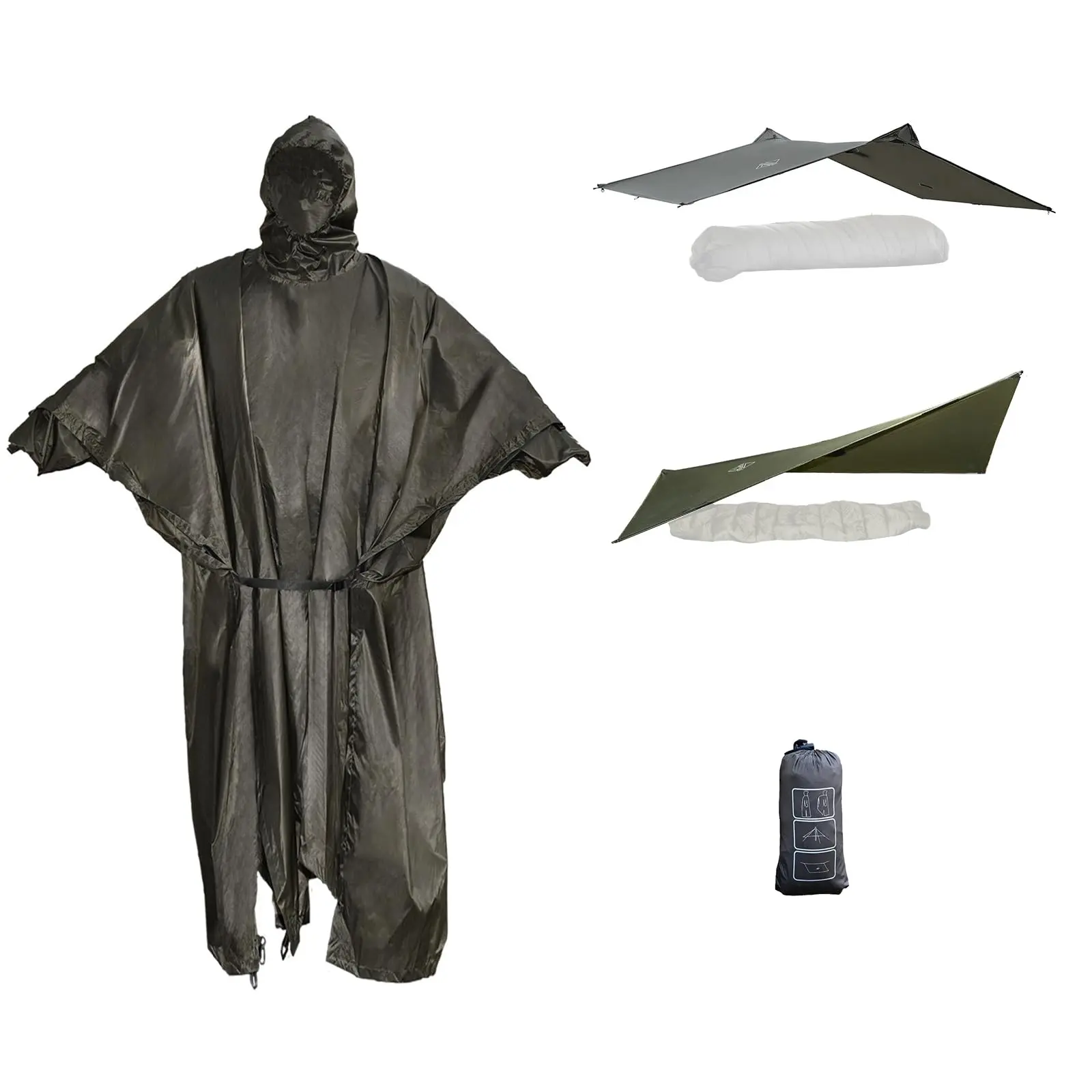Onewind Hooded Rain Poncho - 3000mm Waterproof Silicone Coating, Full Body Coverage, Loose Armholes, Extended Cuffs, Lightweight, Packable with Sack, Hiking Cover for Backpacking & Survival Shelter, Waterproof Coating, Packable Sack, Unisex Fit
