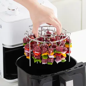 Air Fryer Rack Round – 6 Inch 304 Stainless Steel Cooking Rack with 12 Skewers, Vertical Grill & Roasting Rack for Air Fryer, Oven, or Steame