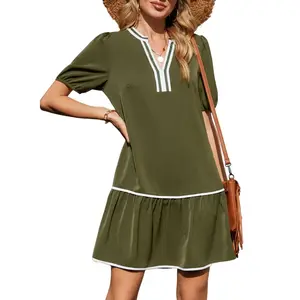 Dokotoo Women's Summer Short Sleeve 2026 V Neck Boho Floral Mini Dress Beach Casual Vacation Dresses