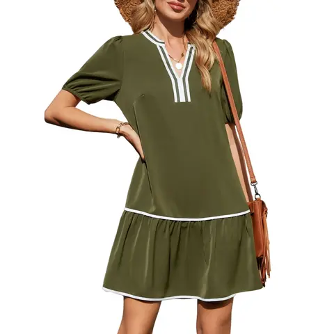 Dokotoo Women's Summer Short Sleeve 2026 V Neck Boho Floral Mini Dress Beach Casual Vacation Dresses