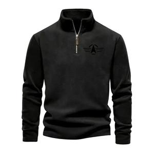 Men's fleece half zip top, stand up collar half zip long sleeved pullover, men's classic and fashionable polo shirt