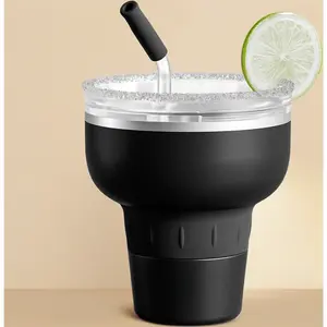 16 oz Portable 320° Insulated Stainless Steel Tumbler - Stemless Margarita Cup with Lid & Straw, DIY Painting Supply for Party, Black