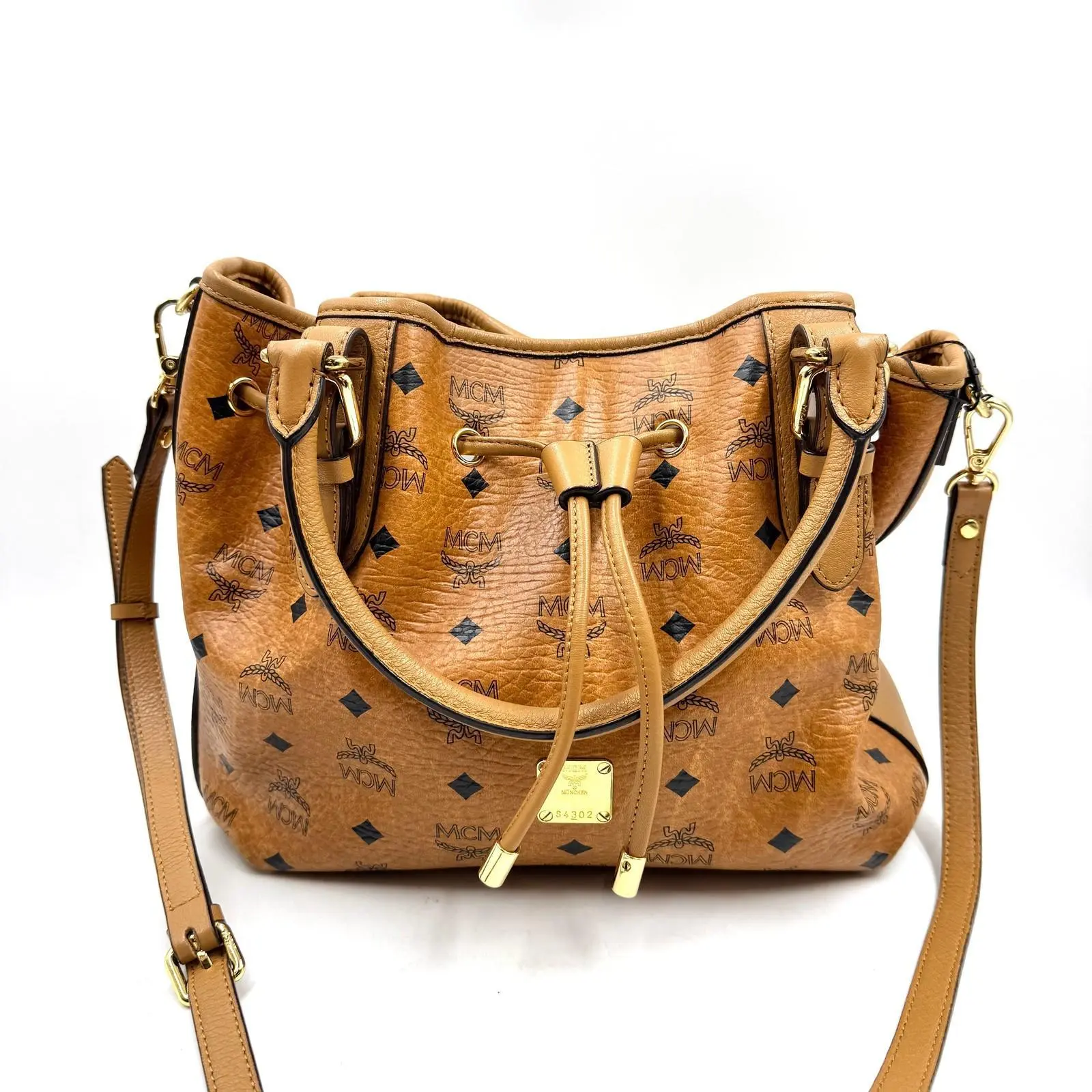 Pre-owned MCM As Shown Shoulder Bags HZ1576 Visetos drawstring bucket bag 26.02.11