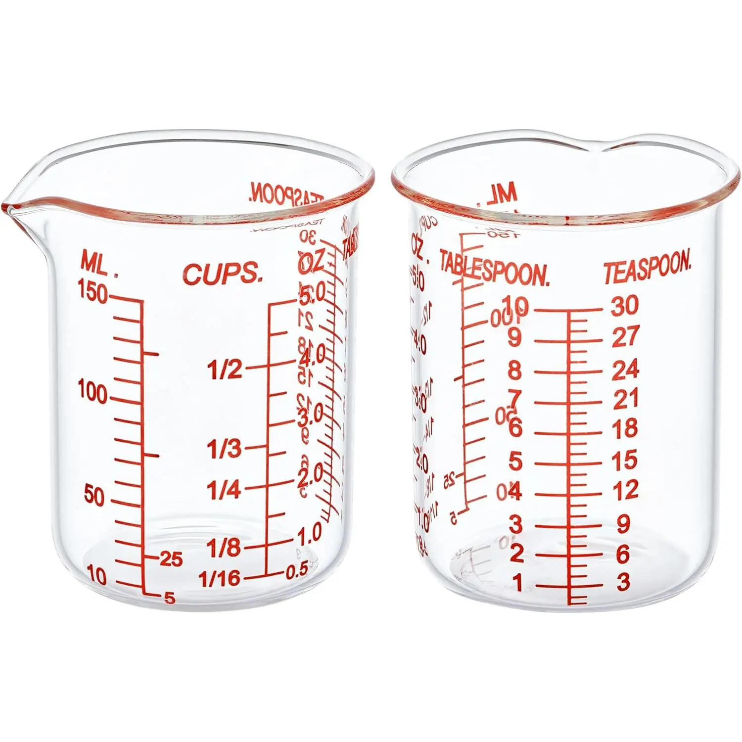 High Borosilicate Glass Measuring Cup-V-Shaped Spout,Glass Measuring Beaker for Kitchen or Restaurant, Easy to Read, 150 ML (5 Oz)-Pack of 2