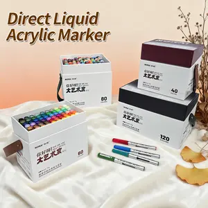 Professional Art Markers Set, 40/60/80/120 Colors, Liquid Ink Soft Tip, Gift Box with Handle, Multi-Material Drawing Tools