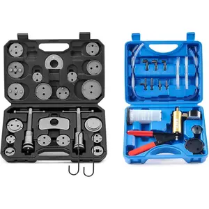 Orion Motor Tech Brake Caliper Wind Back Tool Kit, 24pc Brake Caliper Compression Tool Set & Tech Brake Bleeder Kit with Hand Vacuum Pump and Adapters, Bundle