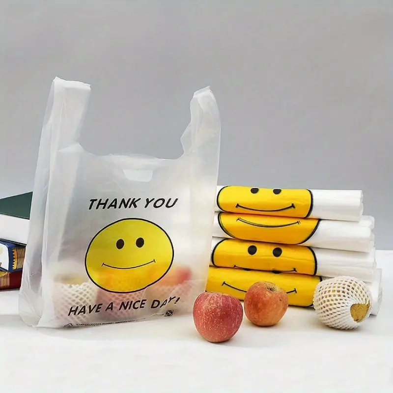 50pcs Takeout Doggy Bag Clear Package Bag Hand Vest Bag Fruit Bag Takeaway Bag Supermarket Shopping Food Cargo Plastic Bag