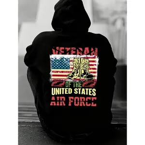 Air Force Vet hoodies Veteran men's sweater hoodie black Solid Color Design Long Sleeve Casual Hooded Sweatshirt streetwear funny winter for dad army Unique Design Unisex hoodie