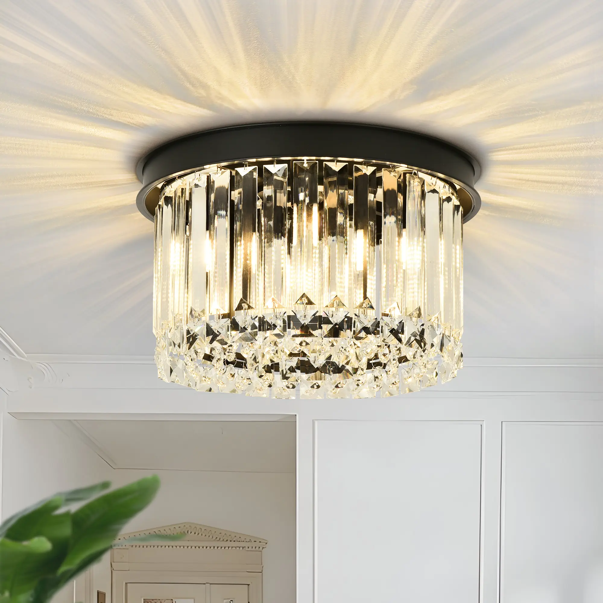 10.6in Crystal Ceiling Light| Luxury Crystal Chandelier Flush Mount,for Dining Room&Bedroom
