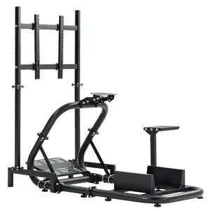 Supllueer Round Tube Racing Sim Cockpit Stand with TV Stand Fits for G25 G27 G29 G920 G923 T300RS GT No Steering Wheel Pedal Shifter and Seat