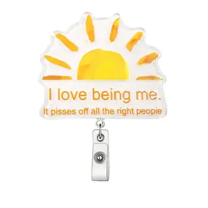 Cute Sun Design Retractable Badge Holder, 1 Count Creative Badge Reel, ID Card Holder for Student Office Staff Doctor Nurse Teacher