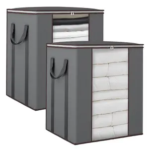 2-Pack 120L Extra Large Blanket Storage Bags, Breathable Fabric Organizers with Reinforced Handles for Comforter, Bedding, Pillow, Grey