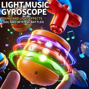 Kids LED Light  Music Hamburger Spinning Top Fidgeting Toy Fun Gyroscope Battle Game Boys Girls Birthday Party Creative Toy Gift